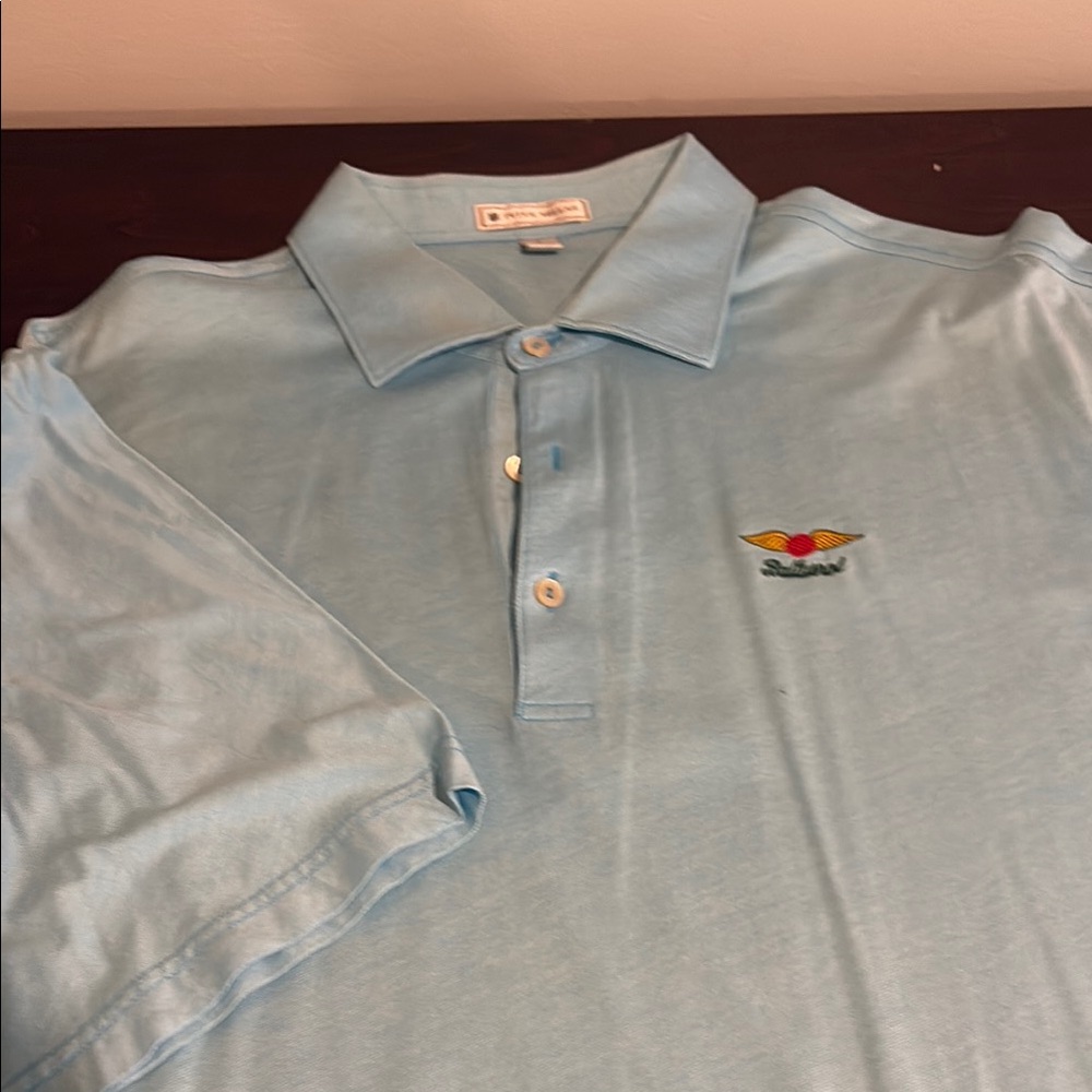 Men's Light Blue Peter Millar Golf Shirt L - Baltusrol Logo